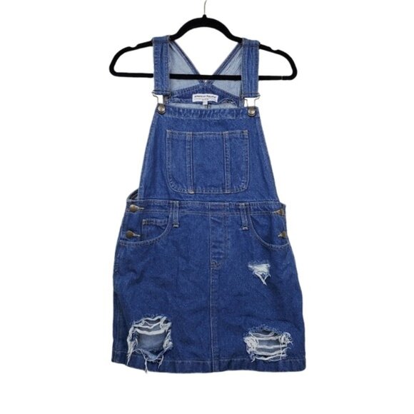 American Apparel Womens Sleeveless Distressed Denim Overall Mini Dress Size S - Picture 1 of 3